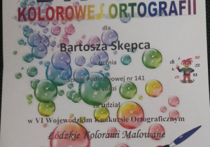 Dyplom dla Bartosza Skępca z IIIc